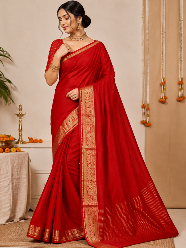 Elegant Pure Ho Silk  Zari Border Saree