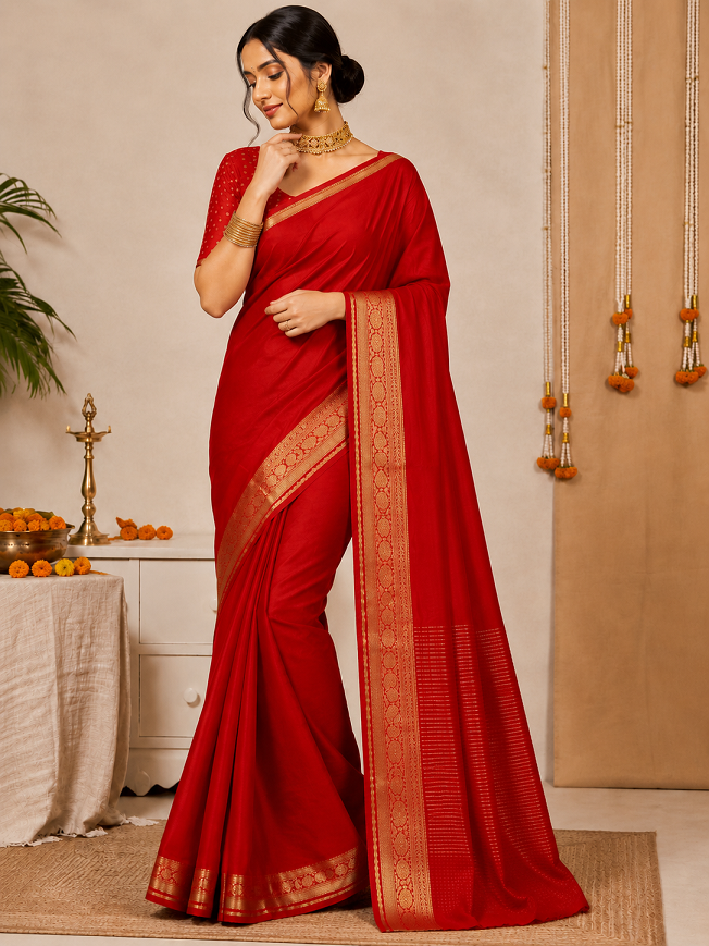 Elegant Pure Ho Silk  Zari Border Saree