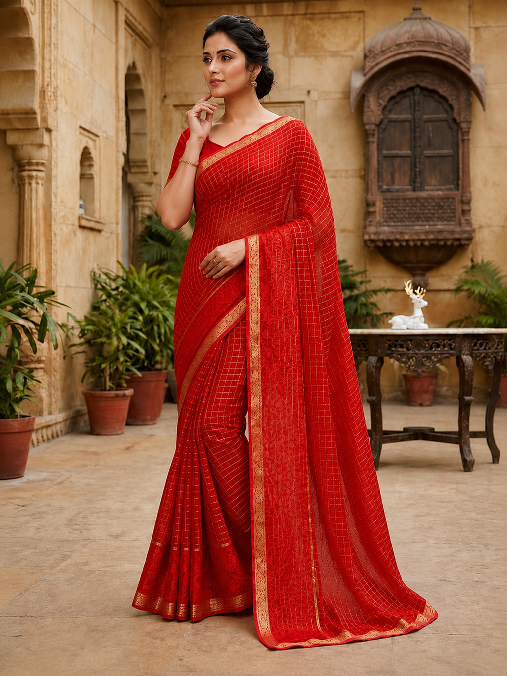 Pure Viscose Georgette Saree with Floral Patta Border