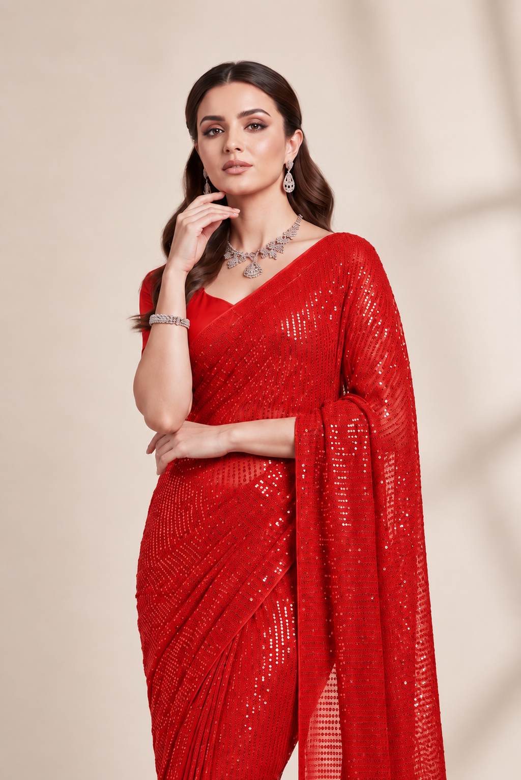 Sparkle Bollywood Georgette Saree with Bangalore Silk Blouse