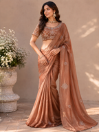 Fandy Satin Silk Handwork Saree with Stitched Blouse