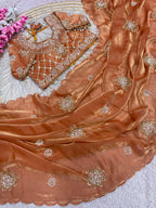 Fandy Satin Silk Handwork Saree with Stitched Blouse