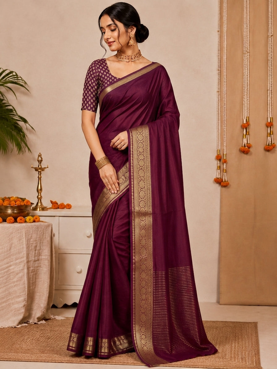 Elegant Pure Ho Silk  Zari Border Saree