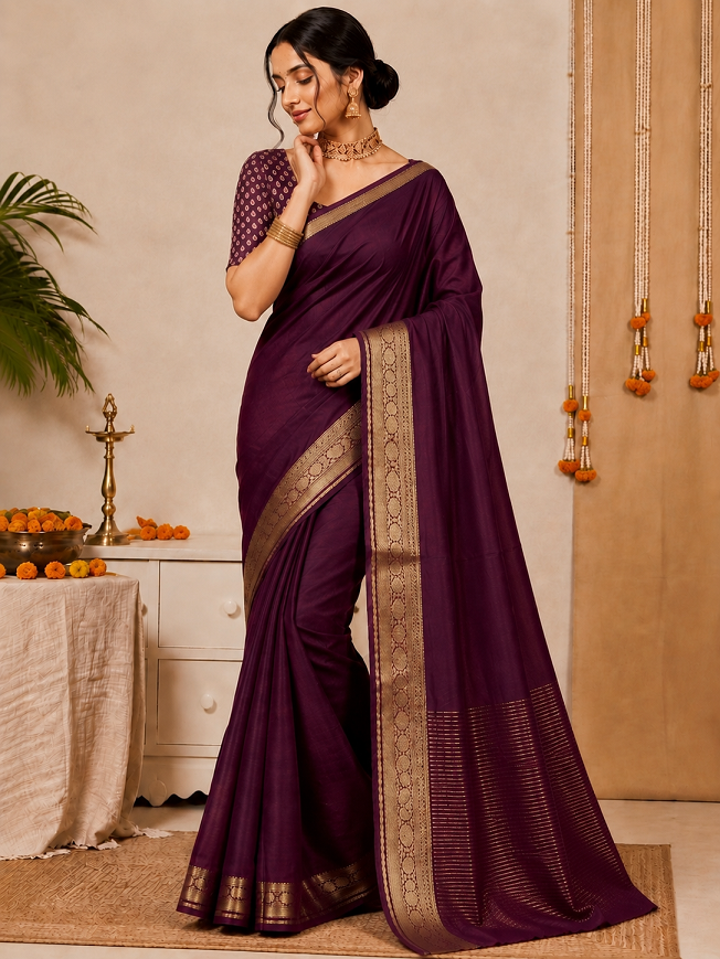 Elegant Pure Ho Silk  Zari Border Saree